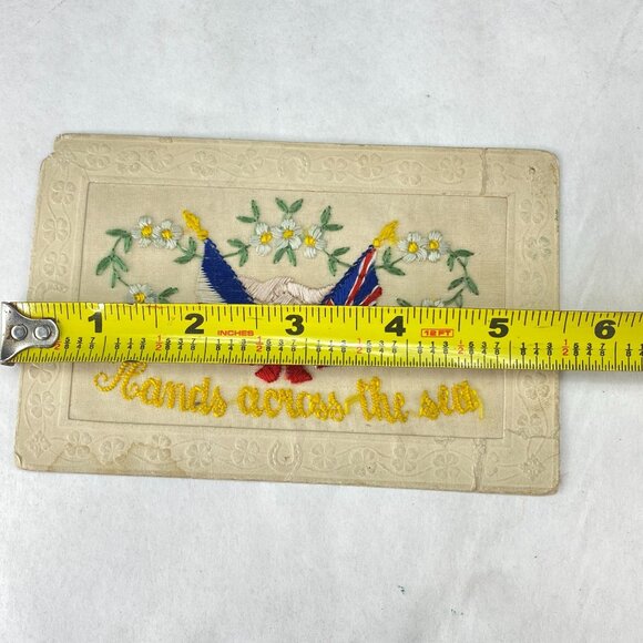 Vintage Hands Across The Sea Embroidered Postcard France and Union Jack Flags - Picture 9 of 10